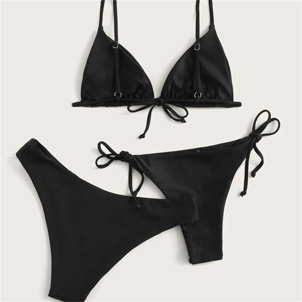 Black Bikini Extreme Swimsuit Triangle Sexy String Swimwear 3Piece Bikinis Set Women Bathing Suit Beach Tangas Biquinis Feminino