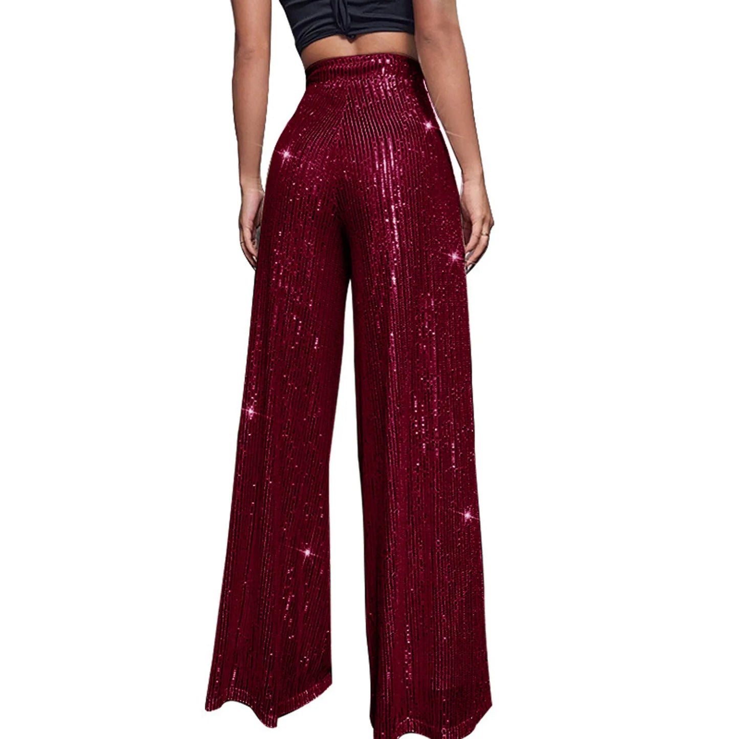 Women's Fashion Solid Color High Waist Sequin Side Zipper Draped Wide Leg Pants Pants for Women Women’s Pants Women’s Pants 2024