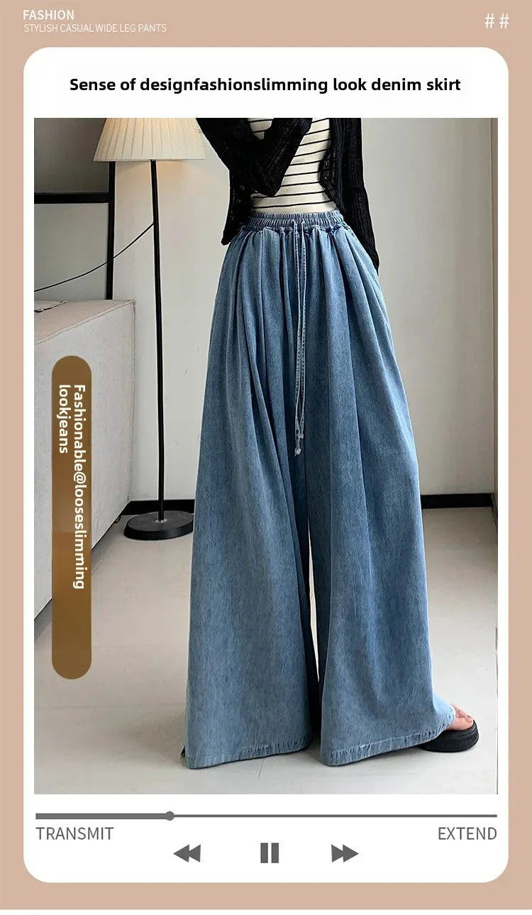 2024 Autumn New Loose-Fit Plus Size Women's Jeans Slimming Wide-Leg Ground-Length Simple Style Casual Ladies Pants