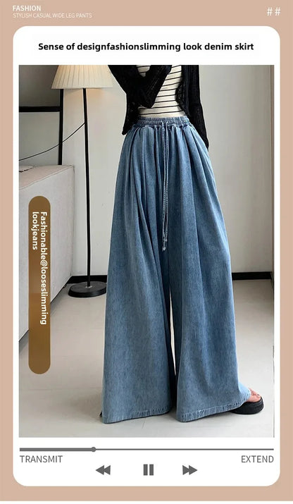 2024 Autumn New Loose-Fit Plus Size Women's Jeans Slimming Wide-Leg Ground-Length Simple Style Casual Ladies Pants