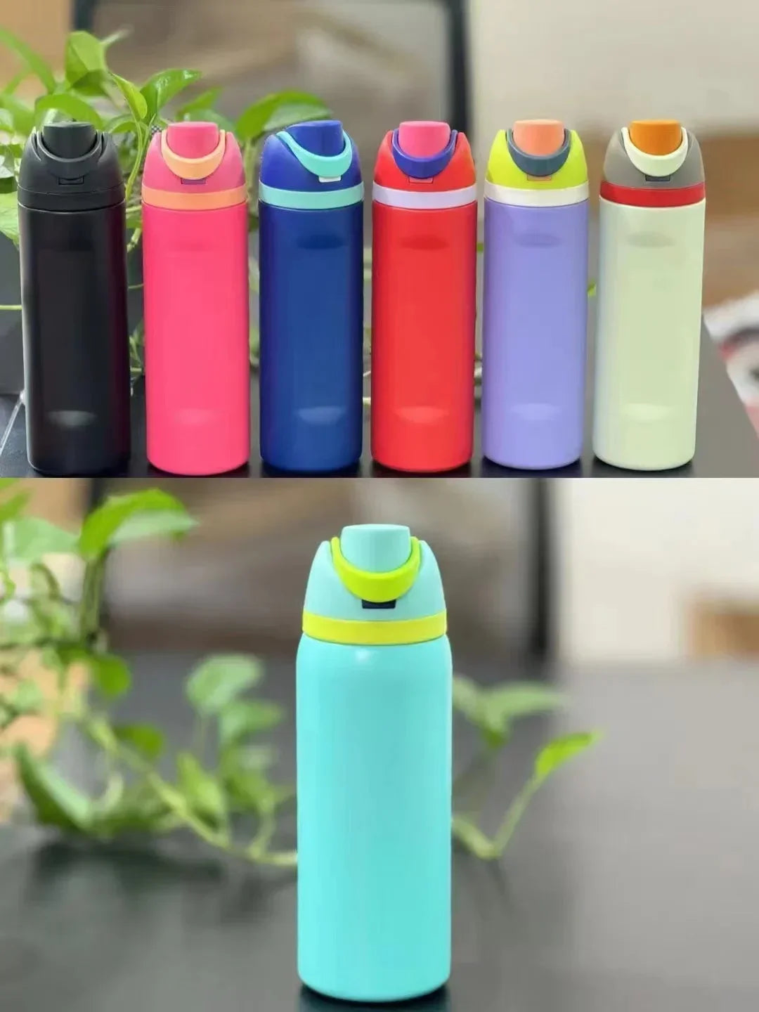 24/32oz New 304 Thermos Cup Double-Layer Stainless Steel Space Kettle Water Bottle with Straw Car Outdoor Sports Camping Sports