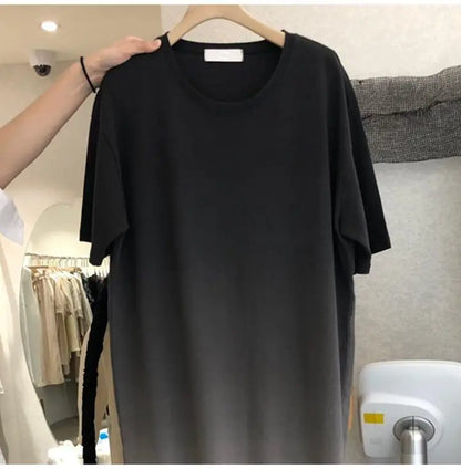 Street Casual Gradient Loose T Shirt Dress Summer New Short Sleeve O-Neck All-match Midi Dress Fashion Trend Women Clothing
