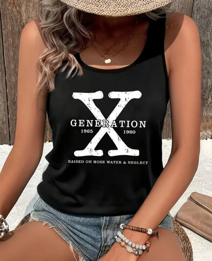 Summer Plus Size Women's Tank Tops Letter Print Loose Low Cut Tops Fashion Ladies Black Oversize Camisole Vest for Women