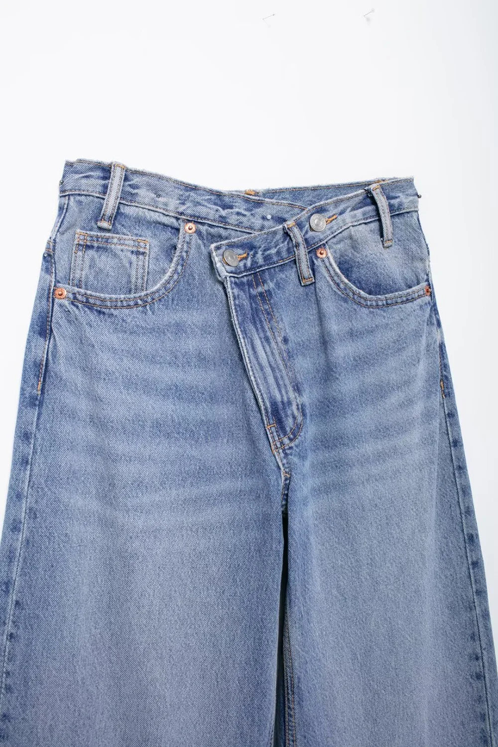 TRAF Women's Basic Hundred Jeans New Fashion Asymmetric Design High Waist Wide Leg Trousers Casual Women's Straight Leg Jeans