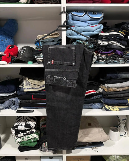 Street wear SOUTHPOLE women's jeans Y2K new Harajuku hip-hop black pants washed and ground white baggy jeans Gothic wide pants