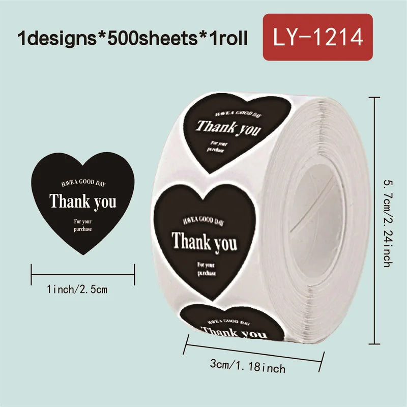500pcs/roll New Red Heart Thank You Stickers Cute Heart-shaped Decorative Seal Labels for Wedding, Party Gifts, Business Package