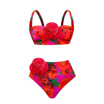 2025 Bikini Underwire 3D Flower Swimsuit High Waist Swimwear for Women Push Up Two Piece Bathing Suits Summer Female