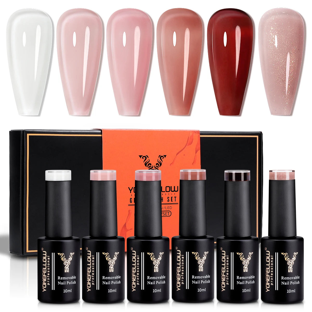 YOKEFELLOW 6Pcs/Set Fall Winter Gel Nail Polish Semi Permanent UV Led Gel Varnish Brown Orange Pumpkin Halloween Christmas Gift