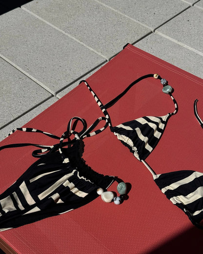 2025 Halter Bikinis Women Swimsuit New Sexy Swimwear Stripe Print Brazilian Bikini Set Micro Biquini Female Cute Beachwear