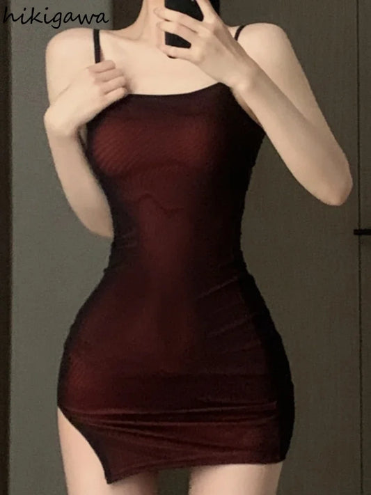 Bodycon Woman Dress 2025 Vestidos De Mujer Fashion Tunic Temperament Sexy Sling Robe Femme Gauze Split Mini Summer Y2K Dresses