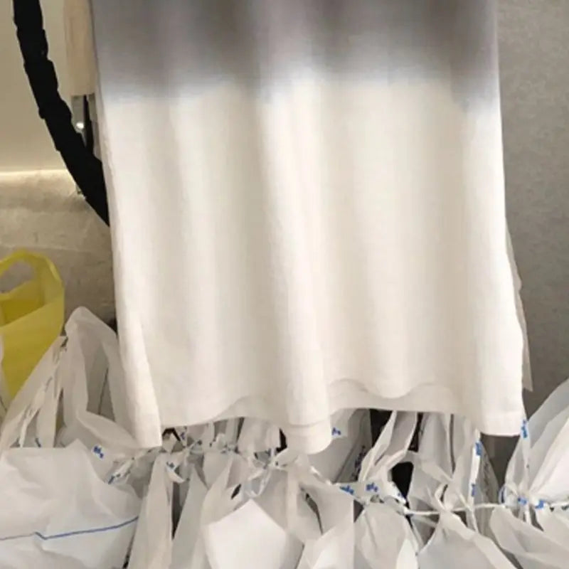 Street Casual Gradient Loose T Shirt Dress Summer New Short Sleeve O-Neck All-match Midi Dress Fashion Trend Women Clothing