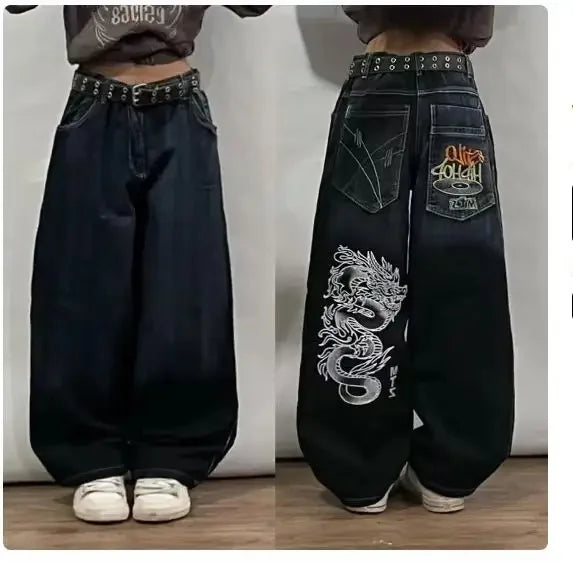 Street wear SOUTHPOLE women's jeans Y2K new Harajuku hip-hop black pants washed and ground white baggy jeans Gothic wide pants