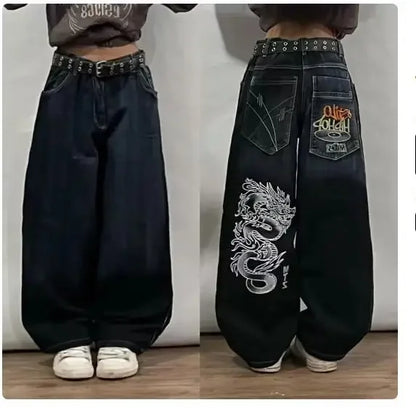 Street wear SOUTHPOLE women's jeans Y2K new Harajuku hip-hop black pants washed and ground white baggy jeans Gothic wide pants