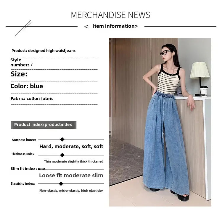 2024 Autumn New Loose-Fit Plus Size Women's Jeans Slimming Wide-Leg Ground-Length Simple Style Casual Ladies Pants