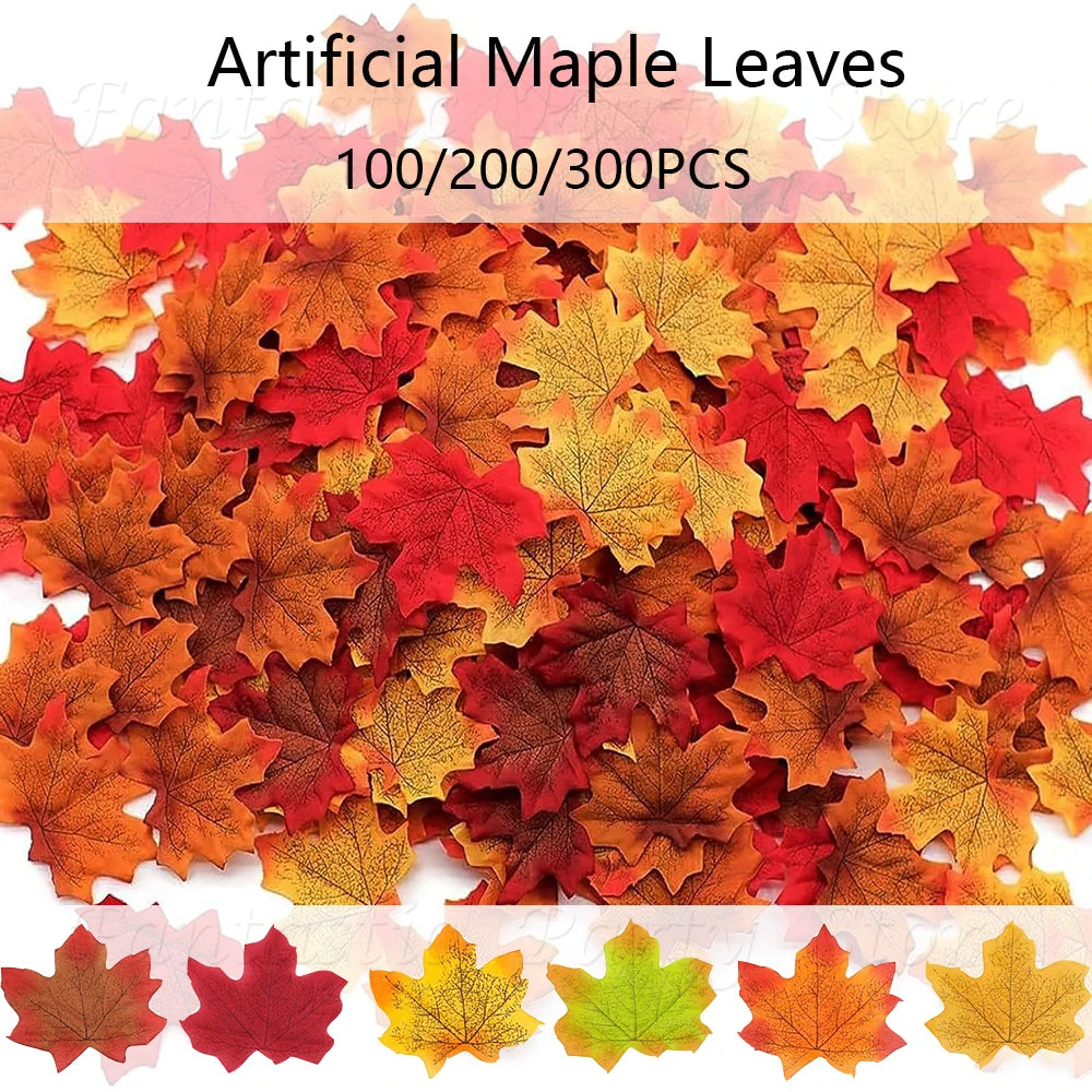 100/200/300pcs Artificial Maple Leaves Home Autumn Fall Decor Maple Leaf Halloween Thanksgiving Wedding Party Props Decoration
