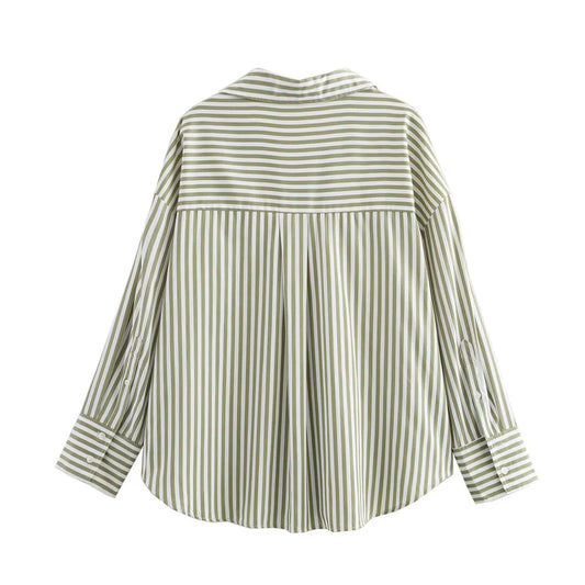 UNIZERA Women's Basic Striped Shirt with Collar Pocket Buckle Decoration Spring/Summer New Women's Shirt Top