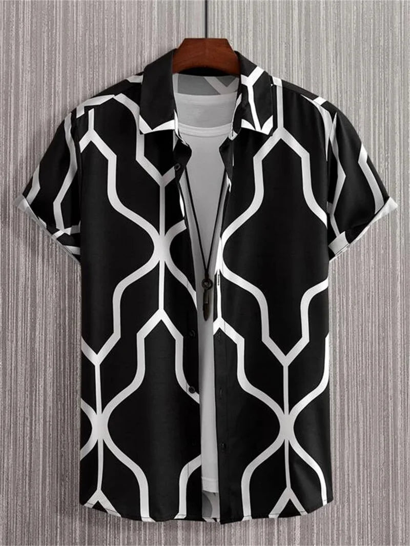 Abstract Art Men's Shirts Summer Casual Simple Pattern Shirt Men's Outdoor Loose Breathable Clothing Hawaiian Men's Beach Wear