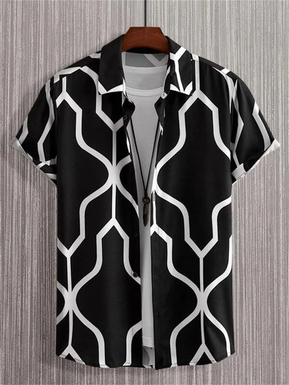 Abstract Art Men's Shirts Summer Casual Simple Pattern Shirt Men's Outdoor Loose Breathable Clothing Hawaiian Men's Beach Wear