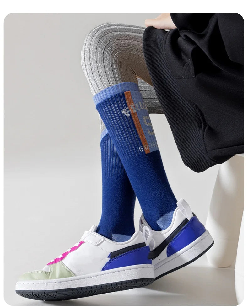 4 Pairs Children's Long Socks Boys Geometric Tennis Socks Soccer Socks Autumn Winter Teenager Basketball Socks Knee Sock