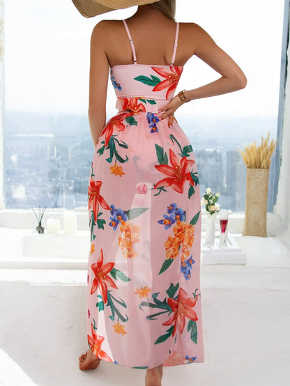 3 Pieces High Waist Swimsuit With Beach Skirt Floral Print Knot Front Bikinis 2025 Women Ruffle Swimwear Female Bathing Suit