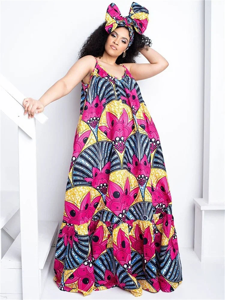 Wmstar Plus Size Dresses for Women Floral Printed Slip  Loose Stretch Big Swing Maxi Dress Summer Clothes Wholesale Dropshipping