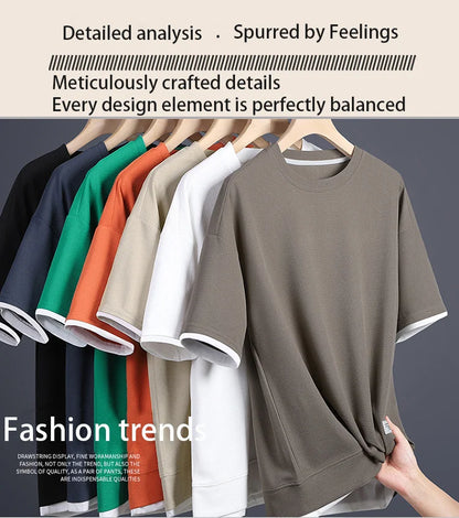 1pcs Men Summer T-Shirt Man Short Sleeved Waffle Solid T-Shirt Male Solid Color Casual Tee Round Men's Round Neck Fashion Top