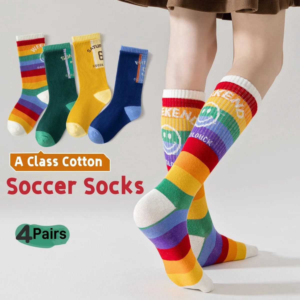 4 Pairs Children's Long Socks Boys Geometric Tennis Socks Soccer Socks Autumn Winter Teenager Basketball Socks Knee Sock