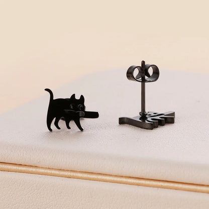 Stainless Steel Halloween Ghost Cat Stud Earrings For Women Girls Gold Color Waterproof Fashion Ear Party Jewelry Gift Wholesale