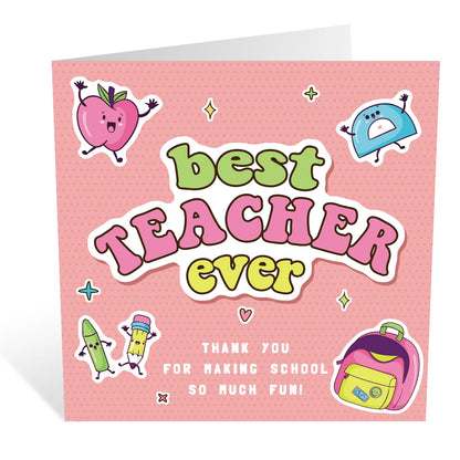 1Set Best Teacher Ever Thank You Card Cute Teacher Appreciation Card with Envelopes, Funny Writable Card Gifts for Teacher's Day