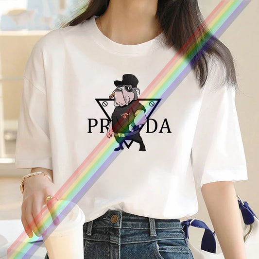 Women's luxury brand Fashion cartoon dog print women's T-shirt 2025 summer street fashion women's T-shirt Top women's T-shirt