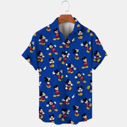 2024 Summer Shirt Disney Trend Fashion Cartoon Interstellar Baby Stitch Harajuku Top Men's Disney Hawaiian Shirts