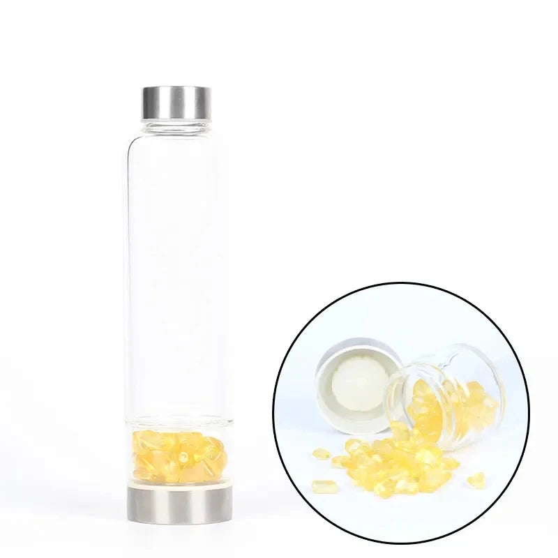 550ML Creative Natural Quartz Crystal Glass Water Bottle Irregular Stone Cup Point Wand Healing Infused Elixir Cup Natural Stone