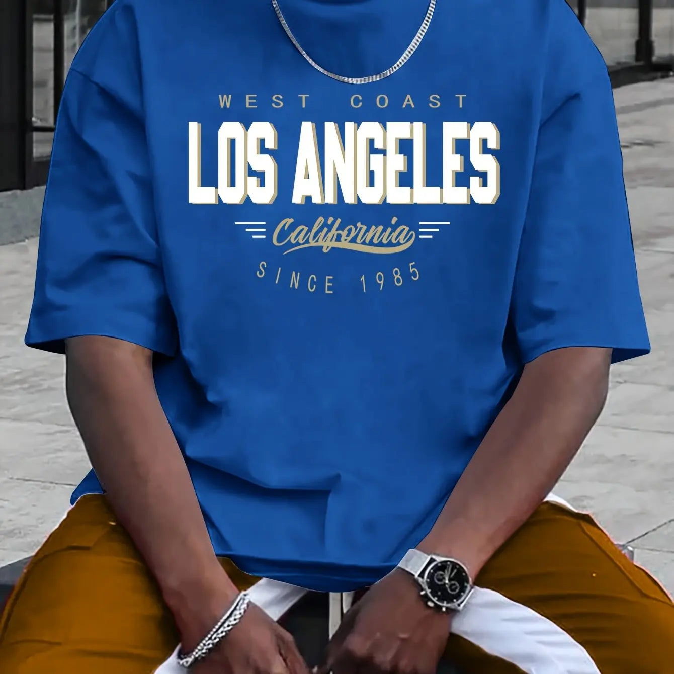 Summer Men's 100% Cotton Comfortable Casual Loose Plus Size Los Angeles Printed Sports Round Neck Short Sleeved Kid T-Shirt Top