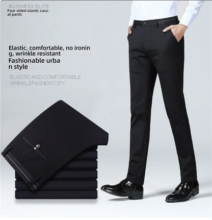 Top Grade Flat Waist Milk Shreds Business New Brand Casual Office Fashion Long Straight Pants Men Trousers Mens Clothes 2025