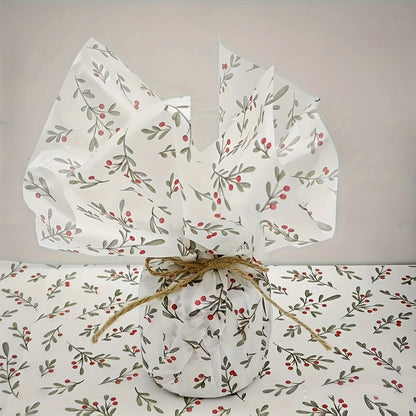 10pcs Holly, Berry Thin Paper, Wax-Coated Gift Wrapping, Party Favor Packaging for Christmas, Thanksgiving, Birthdays, Bouquets