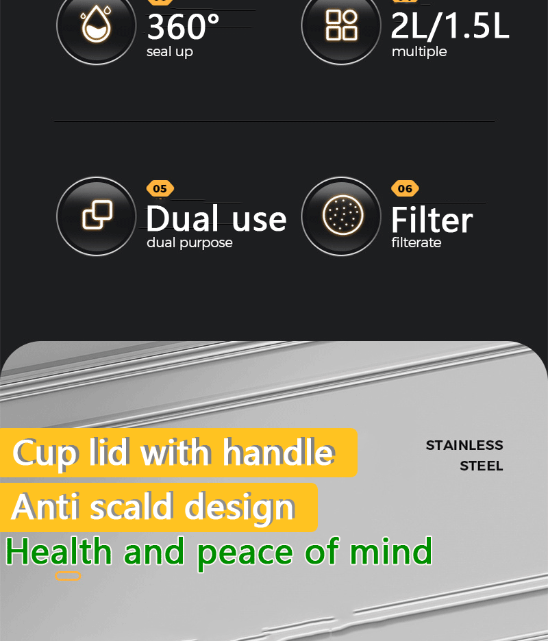 2L Thermal Water Bottle Large Capacity With Straw Stainless Steel Thermos Bottle Cold and Hot Water Bottle Sport Thermos Cup