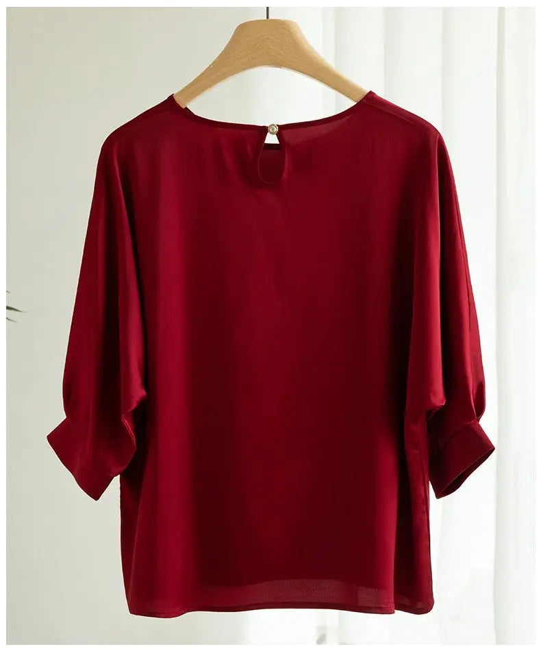 2025 New In Summer Satin Silk Half-Sleeve Tee Tops Basic Solid Women‘s T-Shirt Casual O-neck Thin Shirts Ladies Loose Blouses