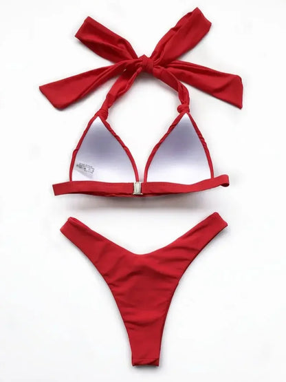 2025 Halter Bra Cup Bikini Sexy Swimsuit Female White Swimwear Women Push up Bikini set Brazilian Bathing Suit Bandeau Swim suit