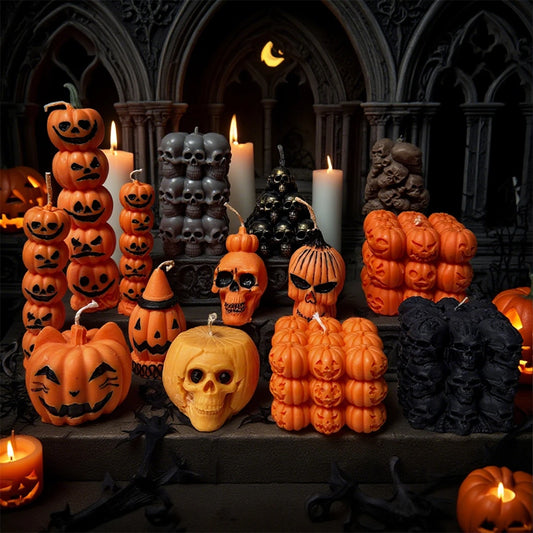 Square Pumpkin Candle Silicone Molds 3D Skull Pillar Candle Mold for DIY Ghost Pumpkin Epoxy Resin Halloween Party Home Decor