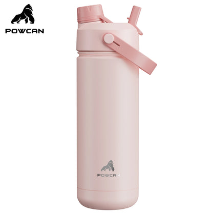 POWCAN 18oz Insulated Water Bottle With 2-In-1 Straw And Spout Lid, Keep Cold 24H, Leak-Proof, Double Wall Stainless Steel Water