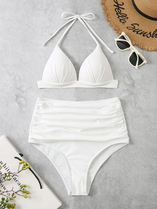 Triangle Bikinis 2025 Women Push Up Swimsuit Solid Sexy High Waist Swimwear Female Swimming Bathing Suit Summer Beachwear