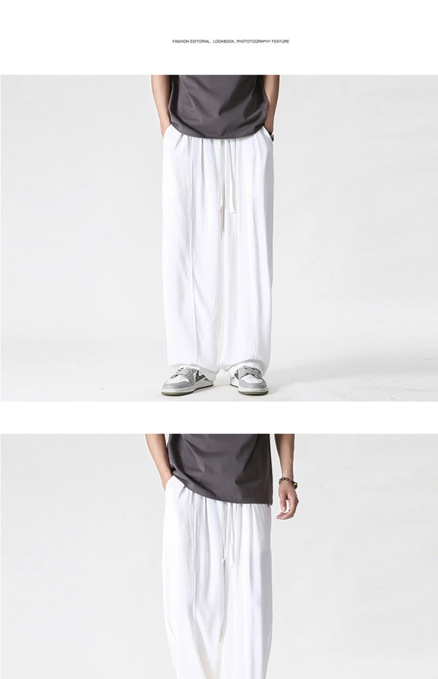 Summer Wide Leg Pants Men's Cotton Linen Harun Loose Pants Men Casual Elastic Waist Circumference Lantern Trousers Plus Size 5XL