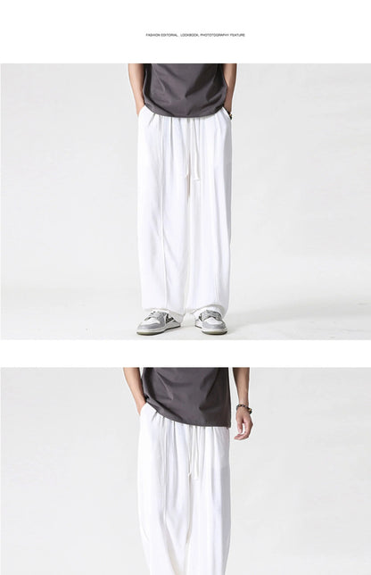 Summer Wide Leg Pants Men's Cotton Linen Harun Loose Pants Men Casual Elastic Waist Circumference Lantern Trousers Plus Size 5XL