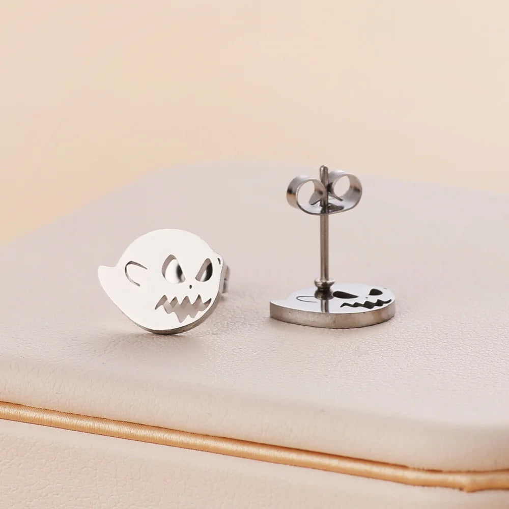 Stainless Steel Halloween Ghost Cat Stud Earrings For Women Girls Gold Color Waterproof Fashion Ear Party Jewelry Gift Wholesale