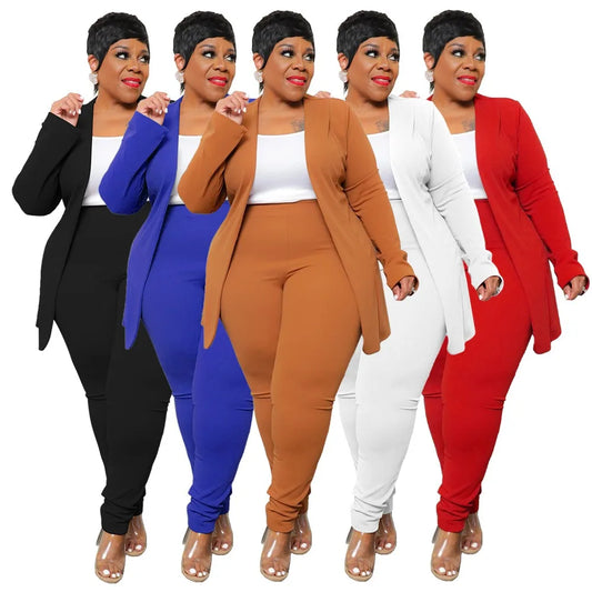 XL-5XL 2024 Winter Women Casual Suits Plus Size Two Piece Sets Solid Color Fashion Business Elegant Pant Suit Dropshipping