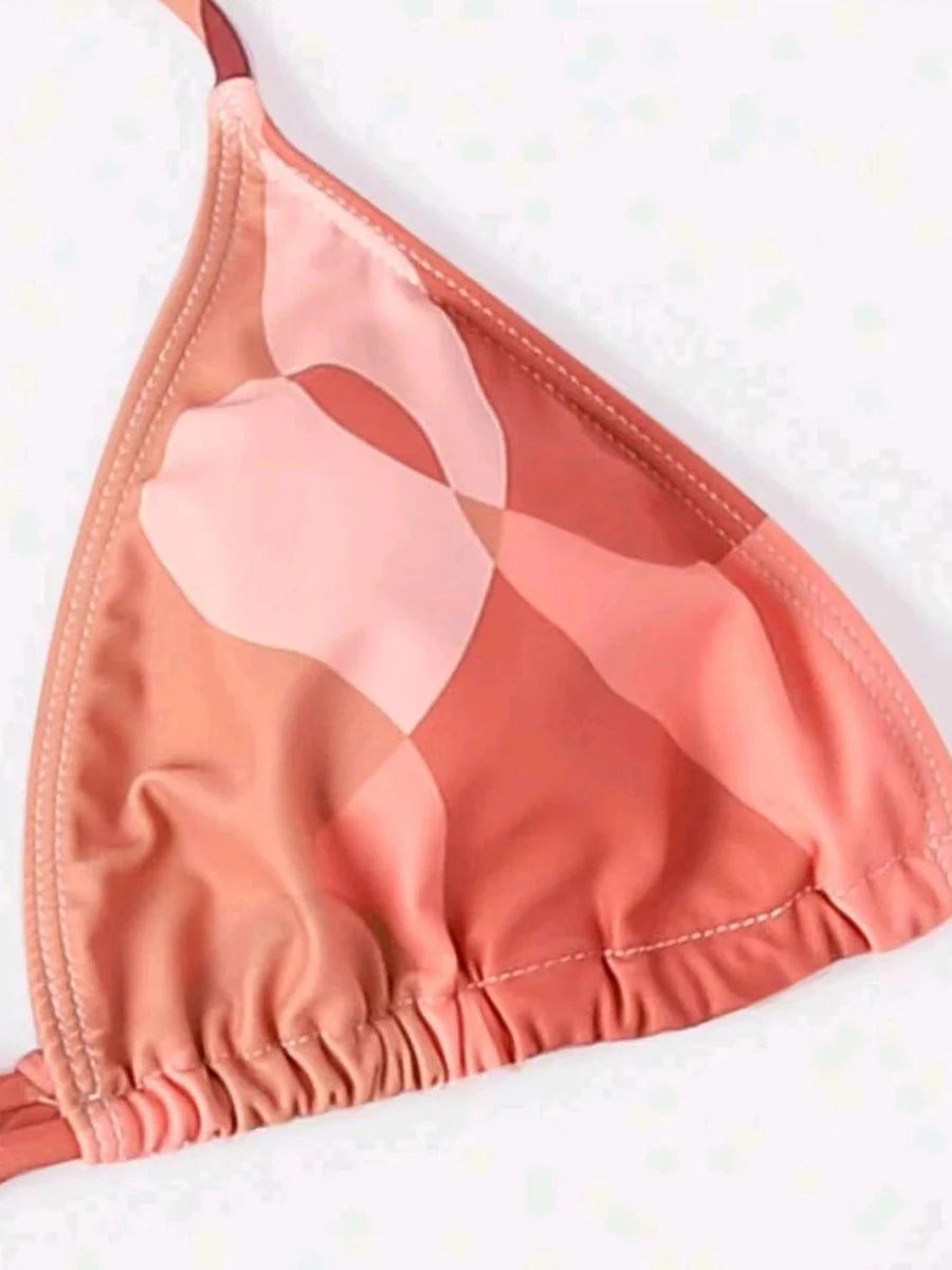 3 Pieces Triangle Halter String Bikini Long Sleeve Swimsuit Women Swimwear Female Bathers Bathing Swimming Swim Suit