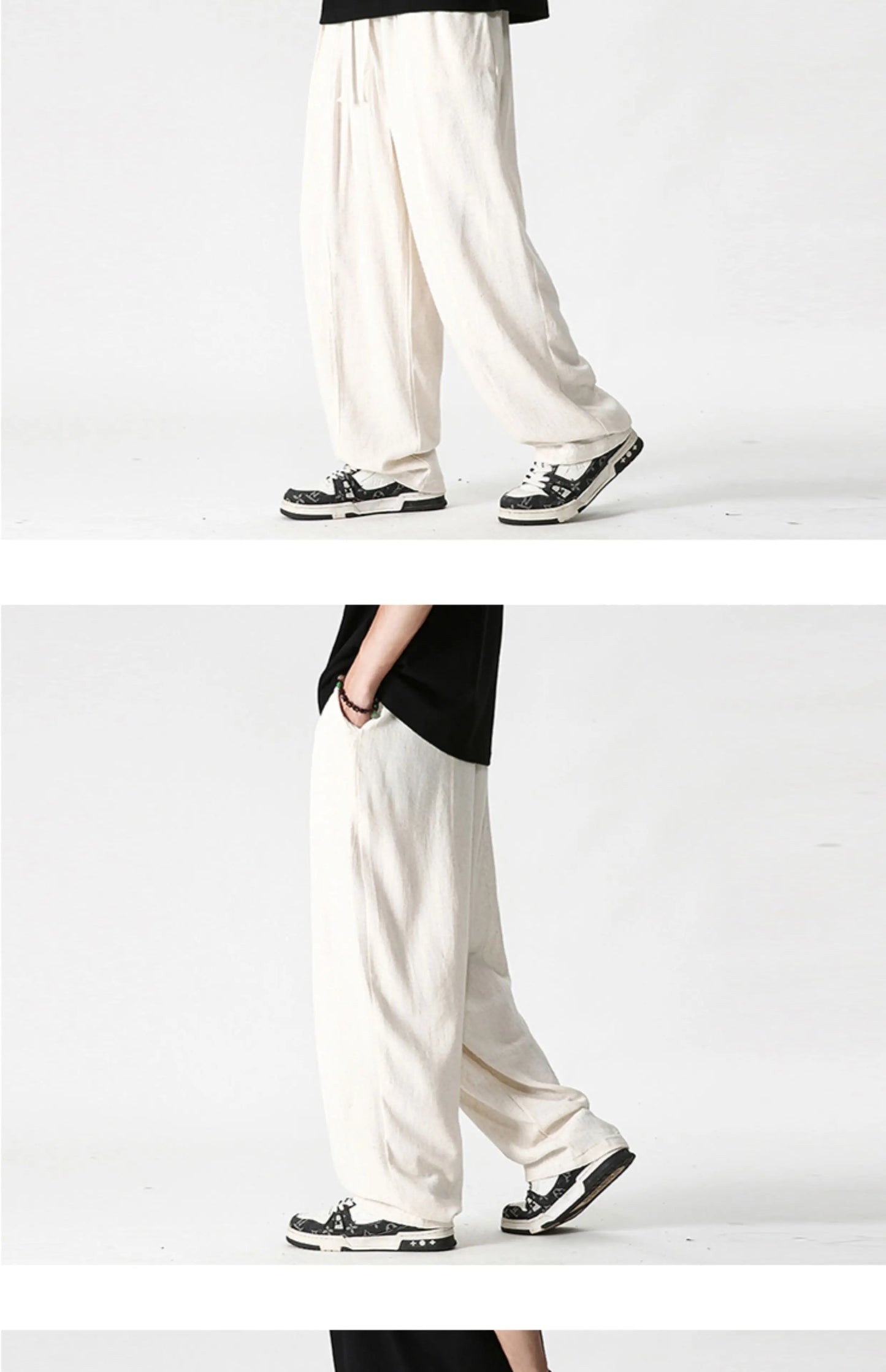 Summer Wide Leg Pants Men's Cotton Linen Harun Loose Pants Men Casual Elastic Waist Circumference Lantern Trousers Plus Size 5XL