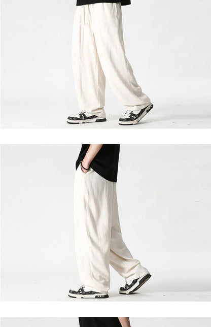 Summer Wide Leg Pants Men's Cotton Linen Harun Loose Pants Men Casual Elastic Waist Circumference Lantern Trousers Plus Size 5XL