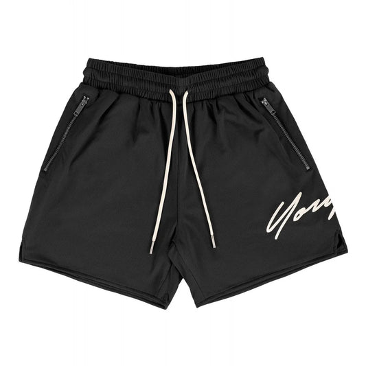 Woven Sports Quick Drying Black Shorts Men's Fitness Tide Brand Bodybuilding Slim Zipper Pocket Running Hip-hop Training Pants