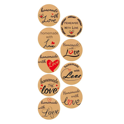 100-500pcs 1inch Vintage Kraft Paper Handmade With Love Stickers for Package Thank You Stationery Adhesive Labels Baking Seals